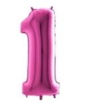 Bir Rakam Pembe Fusya Folyo Balon 40 Inch 100Cm