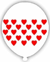 Cepecevre Beyaz Balona Kirmizi Kalp Baski Balon